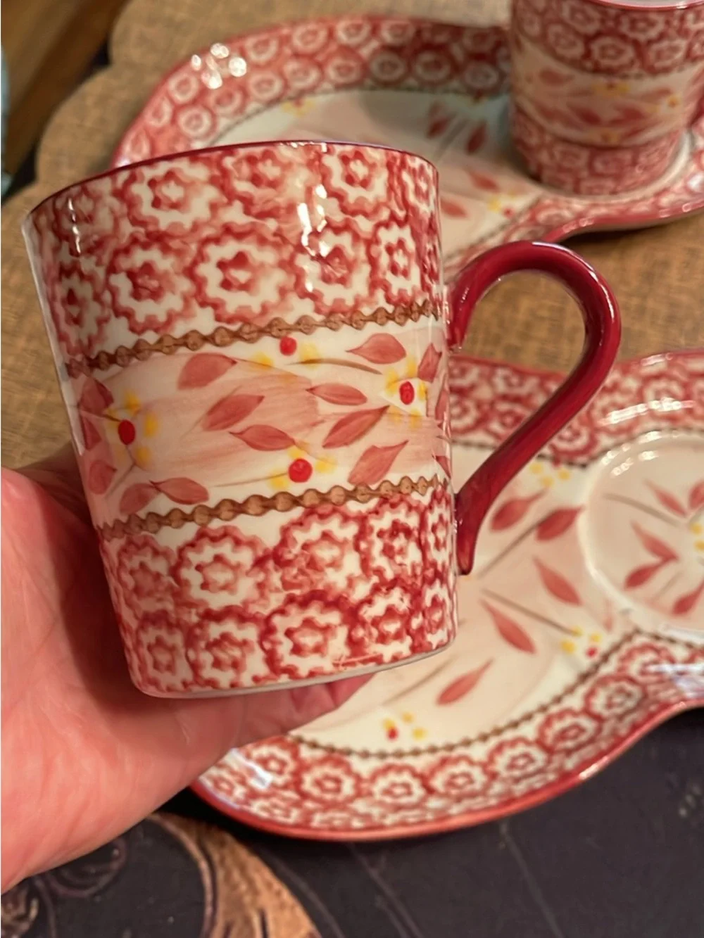 Temptations Red Floral Mug and Snack Plate Set